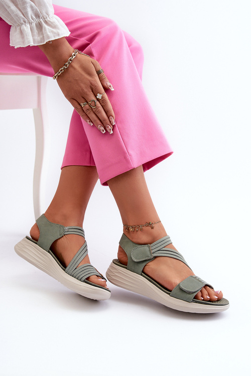 Dámske pohodlné zelené sandále na suchý zips Eladora