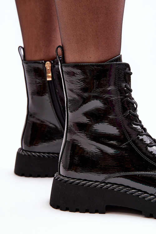 Dámské lakové botky Workery se zdobením černé SBarski MR870-67