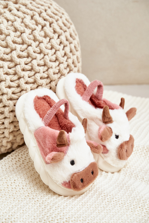 Detské Chlpaté Papuče S Kravským Motívom Ružové Tamorrin