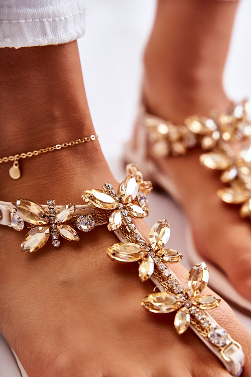 Módní sandály žabky s motýlky světle béžové Jennissa