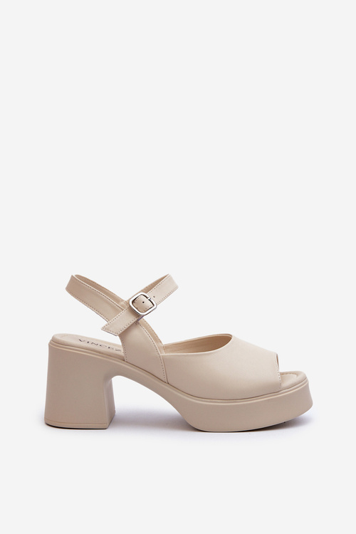 Dámske kožené sandále na opätku Vinceza 66627 Beige