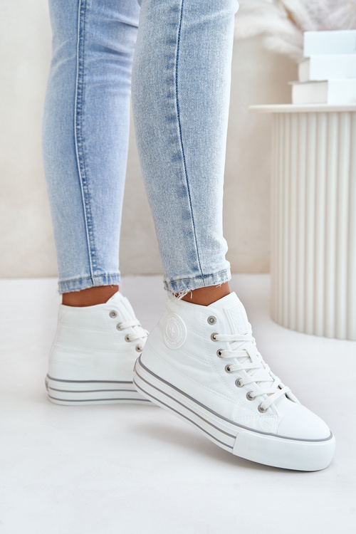 Zateplené dámske tenisky na platforme OO274A473 biele