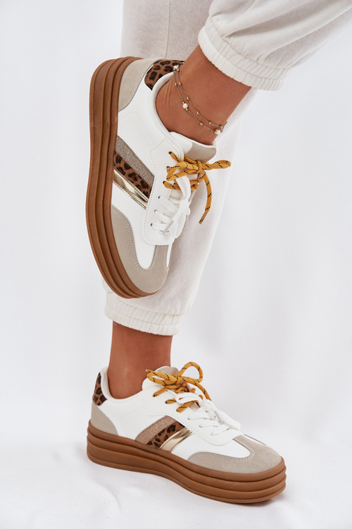 Dámské Tenisky Na Platformě S Dvojitým Šněrováním Leopardí Bílé Niteria
