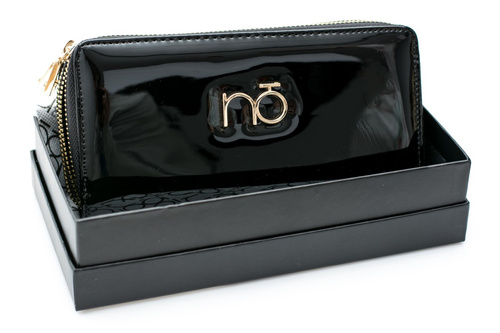 Duży Damski Czarny Lakierowany Portfel Nobo