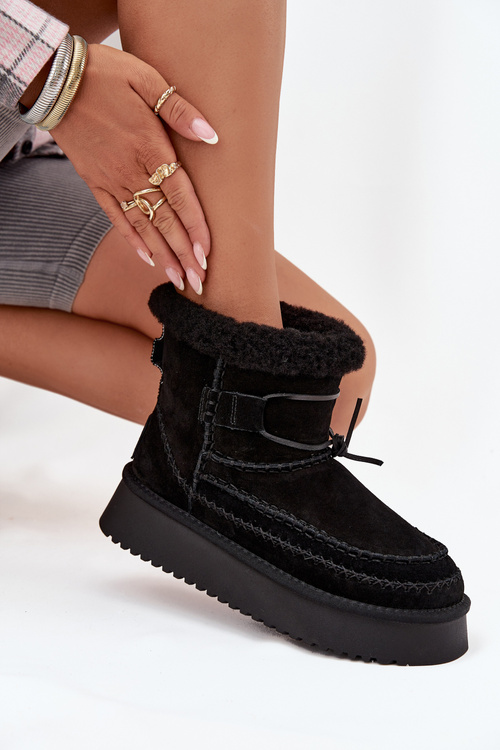 Semišové zimné čižmy pre ženy s ozdobnými švami Big Star SS274372 Čierne
