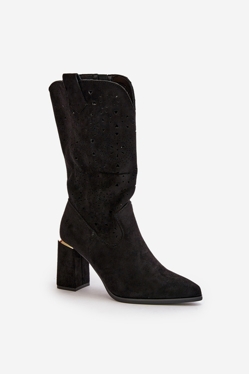 Dámské černé zamilované botky s podpatkem a špičatou špičkou Nevithra