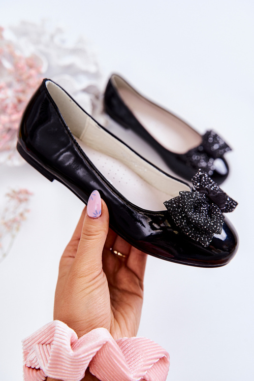 Dětské lakované balerínky s mašlí Černe Zolly