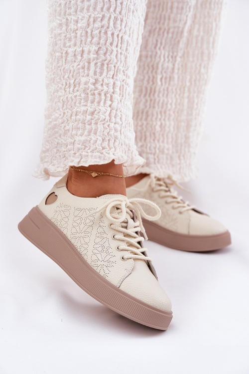 Dámské Kožené Sneakersy Na Platformě Vinceza 88018 Béžové