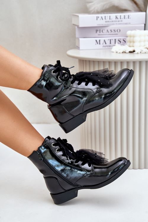 Lakované boty zateplené na zip S.Barski HY42-991 černé