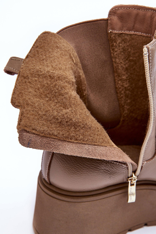 Dámské kožené boty s masivní platformou tmavě hnědé Savira