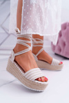 Dámske sandále na klinovej bielizni viazané béžové jolyn