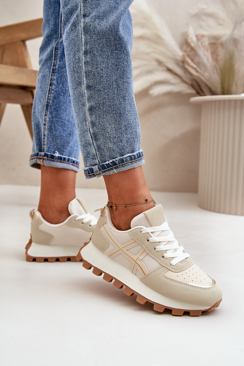 Tenisky Dámske Športové Topánky Šnurovacie Na Platforme Béžové Mialunae