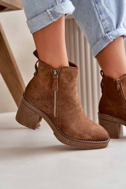 Zateplené Dámské Botky Na Podpatku Z Eko Semiši Hnědé Velarilla