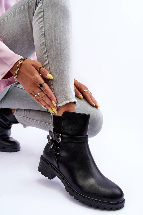 Kožené Dámské Boty S Pásky Černé Minks