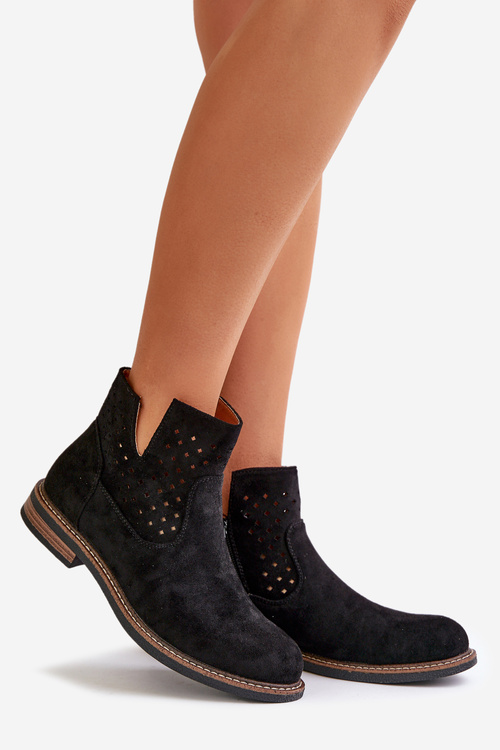 Lodičky na plochom podpätku s perforovanou špičkou čierne Elivaya