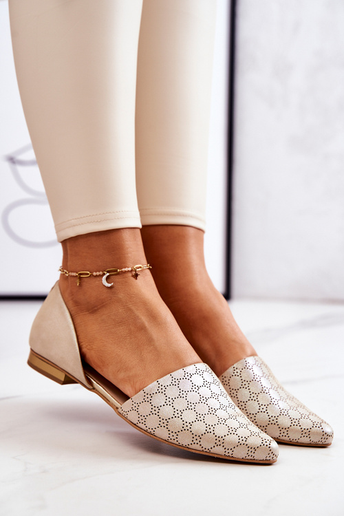 Elegantné kožené baleríny Laura Messi 1110 Zlatý benzín