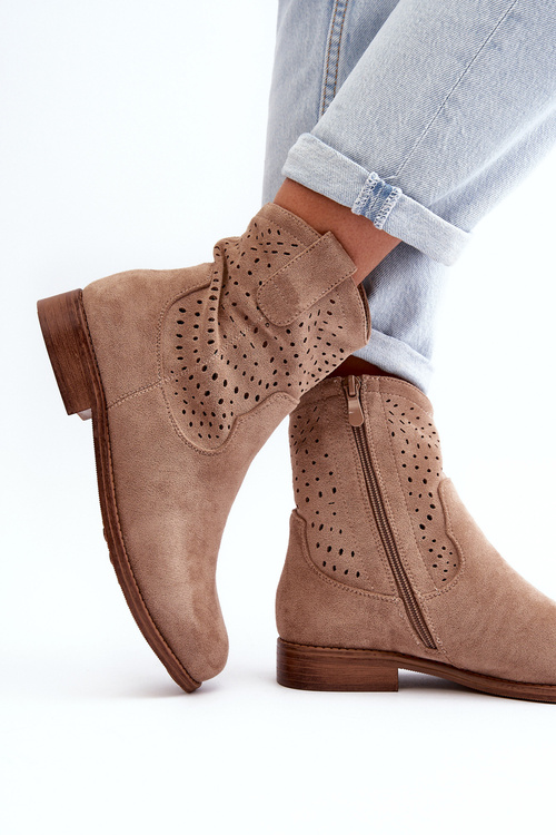 Dámské Podzimní Boty Na Ploché Podrážce Beige S.Barski HY66-135