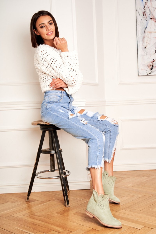 Dámske ploché topánky, zelený semišový vypuknutie zelenej rafy