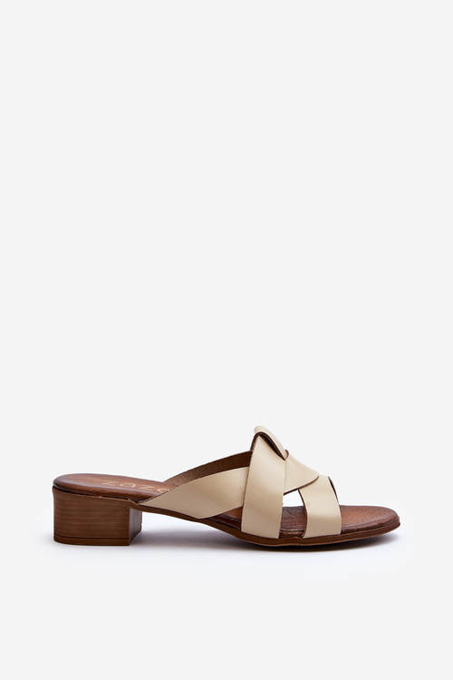 Zazoo 40236 Kožené Dámske Papuče Na Nízkom Podpätku Beige