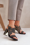 Ozdobené Sandály Na Podpatku Černé Delariona
