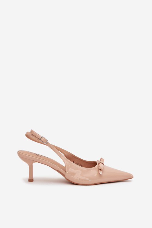 Lakované lodičky na jehlovém podpatku s mašličkou Nude Olvena