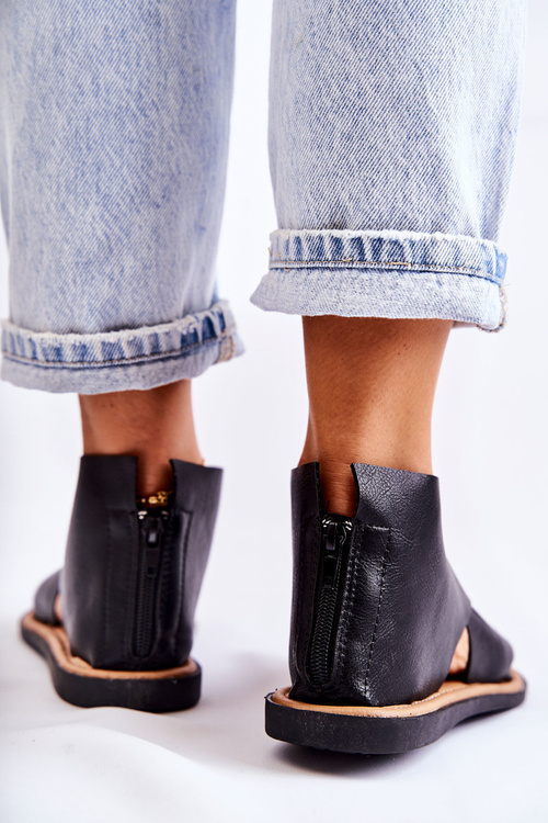 Dámské kožené sandály Široká noha Černá Catalise