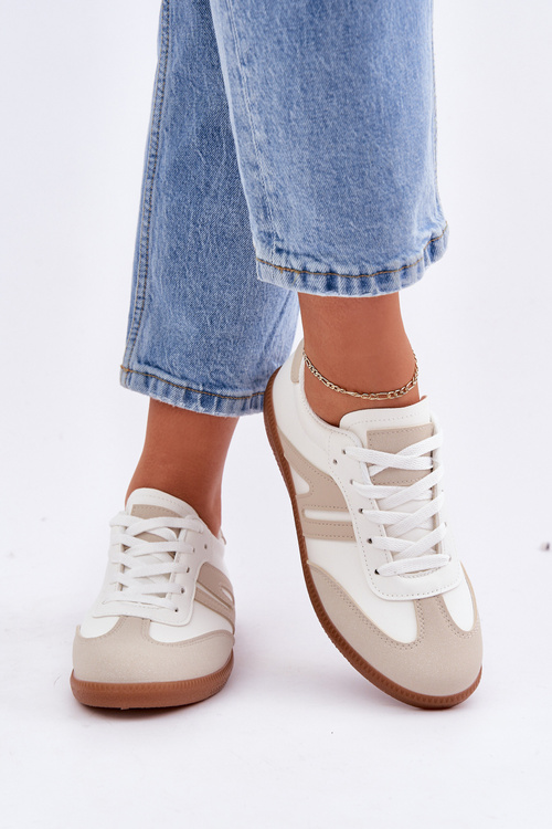 Nízké dámské sneakersy z eko kůže bílo-bežové Navidemi