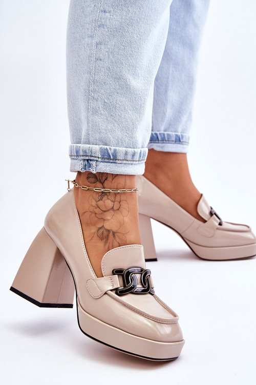 Kožené Lodičky Na Masivních Podpatcích Béžove Maximo