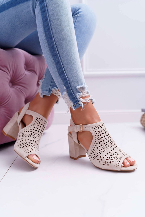 Dámské Sandály Na Podpatku Peep Toe Béžové Olenia