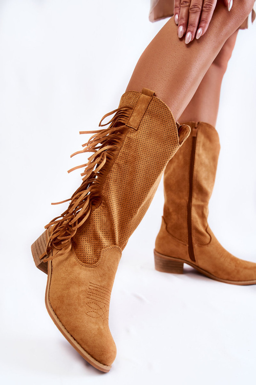 Dámske semišové kovbojské topánky s Camel Haddy Fringes