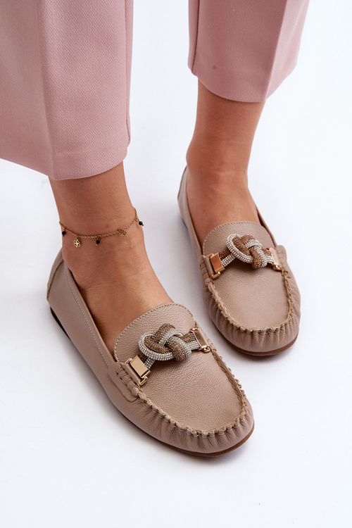 Dámské kožené mokasíny s ozdobou Laura Messi 2761 béžové