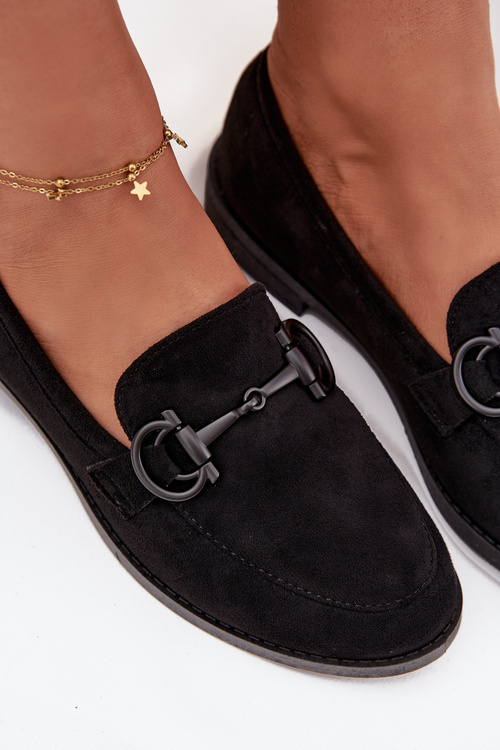 Dámské mokasyny s ozdobným detailem eco semiš černé Ambria