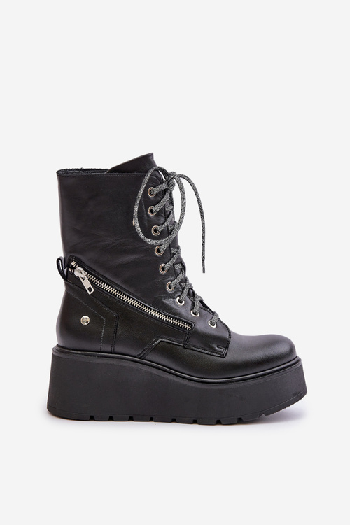 Kožené Botky Worker Na Platformě A Klínu Maciejka 06676-01 Černé