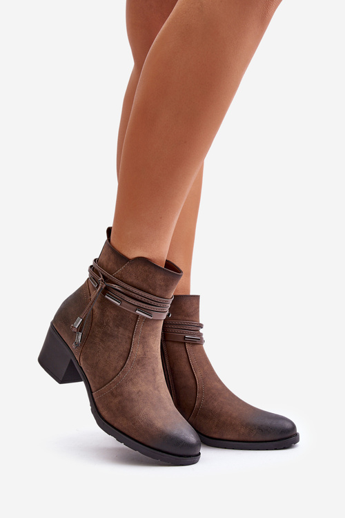 Dámské boty na podpatku z teplou podšívkou hnědé Lobina