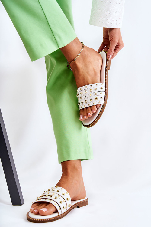 Dámska kožená flip -flops s dekoráciou biely brien