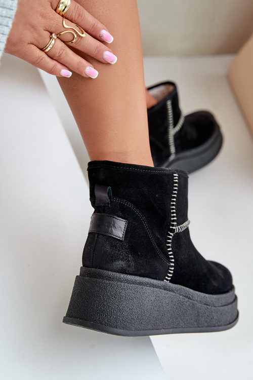 Kožené Semišové Snehové Topánky Na Platforme A Opätku Hnedé Maciejka 06769-01 Čierne