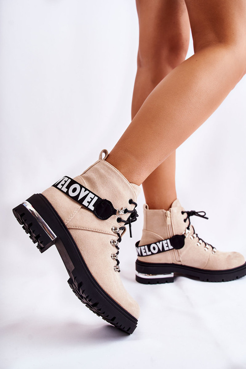 Semišové Teplé Boty S Páskem Béžová Aurelio