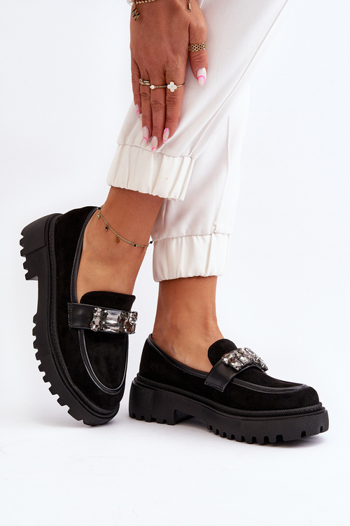 Dámské mokasíny s ozdobným páskem černé Nancille