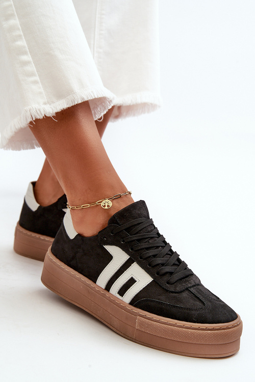 Čierne kožené dámske tenisky na platforme Zazoo N1095S2