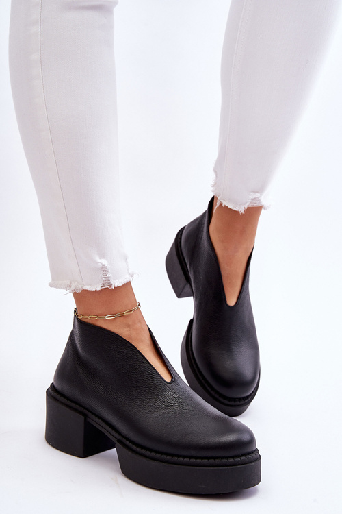 Kožené topánky na masívnej päte Nicole 2795/056 čierna