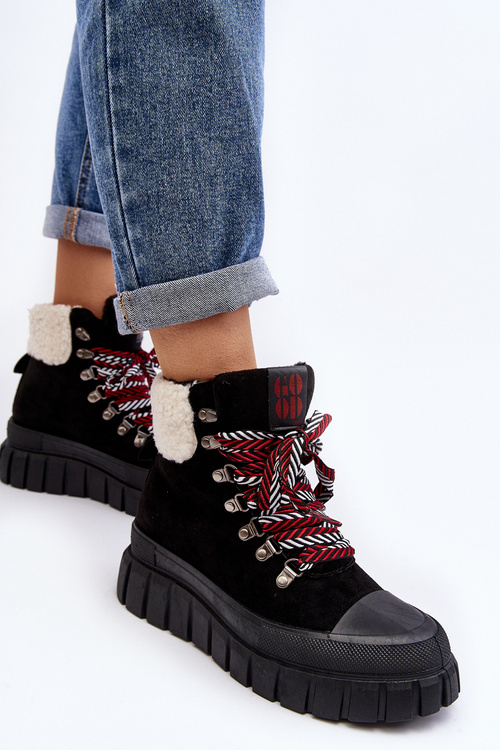 Zateplené boty trapery na tlusté podrážce černé Ralotta