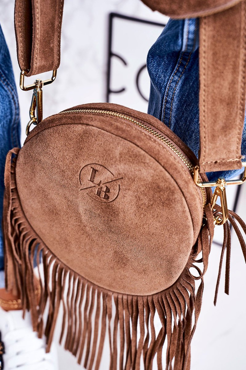 Krúžka kožená kabelka s béžou Boho Laura Biagga Béžová