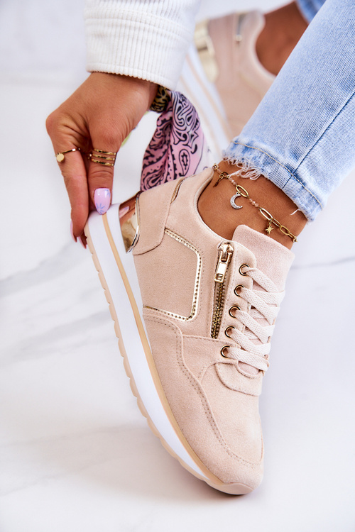 Suede Športové topánky na platforme Riverside Light Beige Platform