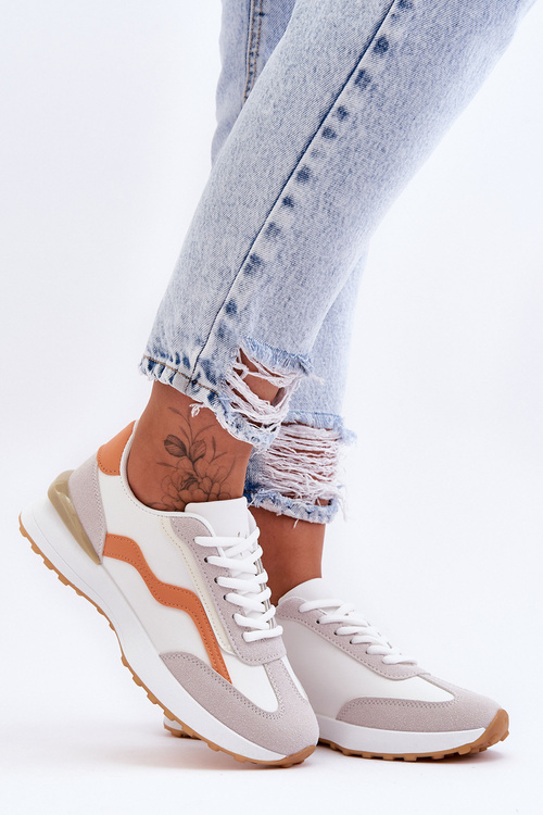 Dámske biele oranžové kožené športové topánky Somerio