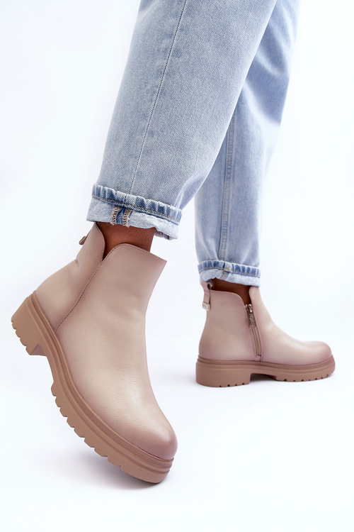 Kožené topánky s nízkym horným béžovým kreslom