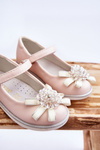 Detské baleríny na suchý zips s dekoratívnou kvetinou ružovou freya