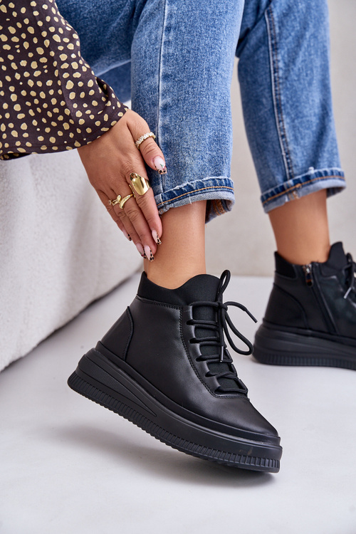 Lehké Kožené Sportovní Boty Na Platformě Artiker 55C1041 Černé