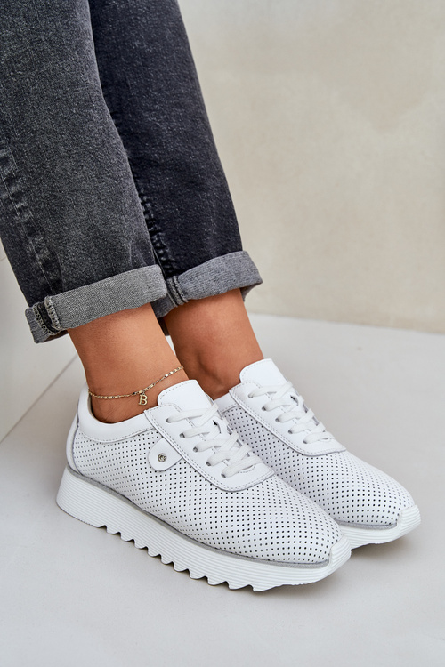 Kožené Sportovní Boty Na Platformě S Leskem D&A LR51-629 Bílé