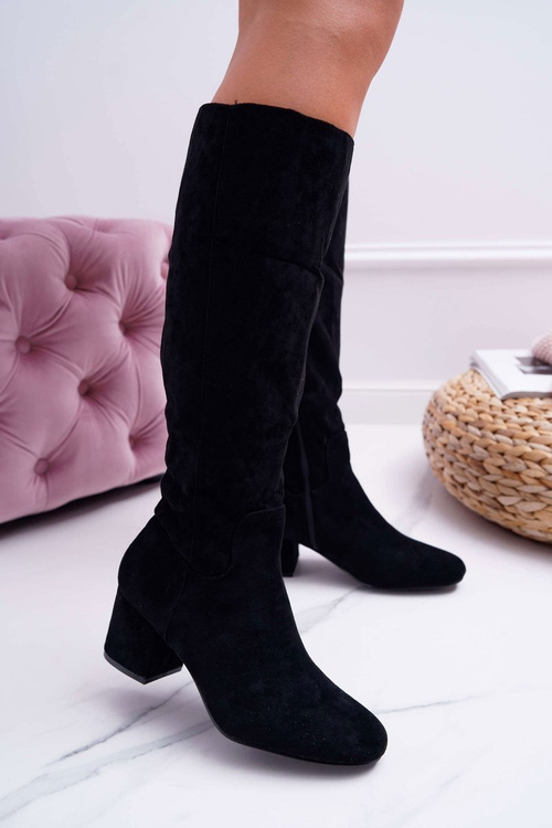 Dámske kolenné topánky, čierne plechovky