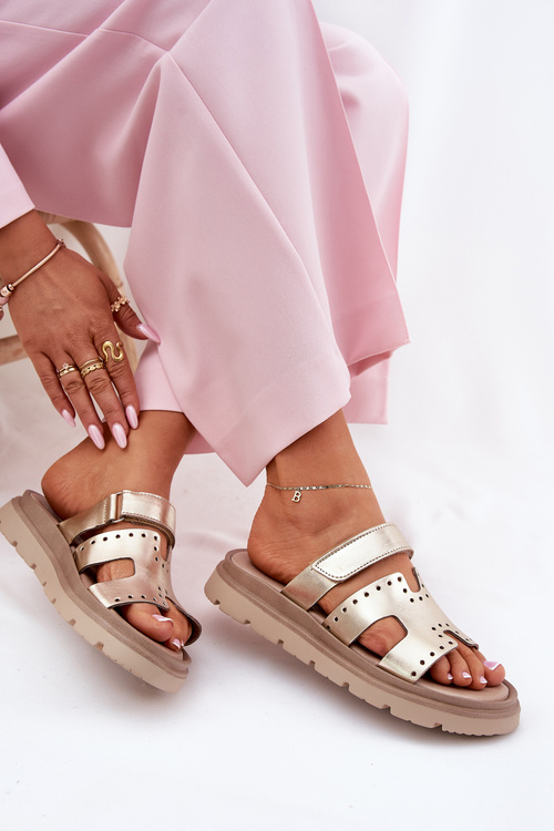 Dámske Sandále Z Prírodnej Kože Na Platforme Zazoo 40440 Zlaté